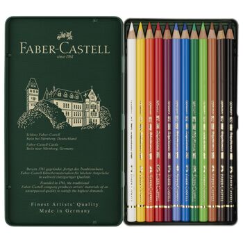 CRAYONS DE COULEUR POLYCHROMOS BOITE METALLIQUE DE 12 "FABER CASTELL" REF: 110012