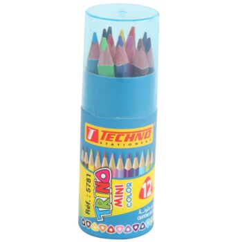 CRAYONS DE COULEUR TRINO MINI BOITE RONDE DE 12 PIECES "TECHNO" REF: 5781