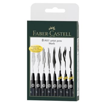 ENSEMBLE PITT ARTIST PEN NOIR POCHETTE DE 8 PIECES "FABER CASTELL" REF: 167137