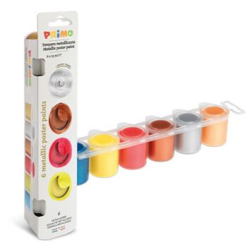 GOUACHE DE QUALITE METALIQUE EN POT 06 COULEURS x 25 ml "PRIMO" REF: 231TM6E