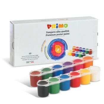 GOUACHE EN POT 12 COULEURS x 25 ml "PRIMO" REF: 252TB12