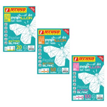 PAPIER EXTRA BLANC A4 80g PAPILLON "TECHNO" 