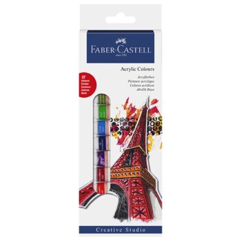 PEINTURE ACRYLIQUE BOITE DE 12 TUBES DE 12 ML "FABER CASTELL" REF: 169501